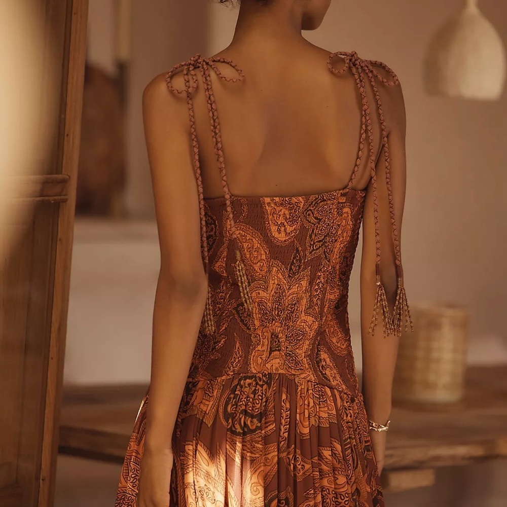 NWT Farm Rio x Anthropologie Drop Waist Printed Midi Dress M Leopard Paisley - Picture 4 of 16